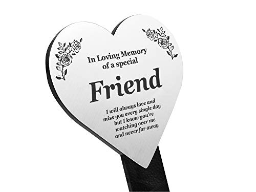 Special Friend Memorial Remembrance Plaque Stake, HEART SHAPE - Gold/Silver/Copper Waterproof, Outdoor, Grave Marker, Tribute, Plant Marker (Silver)