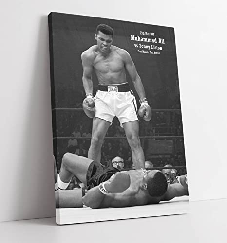 Muhammad Ali Sonny Liston Vintage Boxing Canvas Wall Art Print Picture - 16 inch wide x 24 inch high (Frame Depth 30mm)