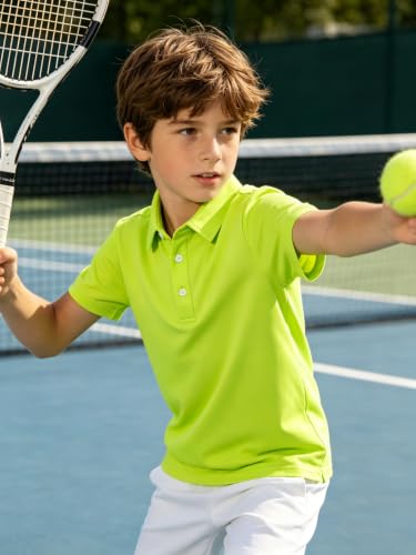 Cozople Boys Golf Shirts Moisture Wicking Dry Fit Polo Shirts Solid Short Sleeve School Uniform,Neon Yellow,Size 11-12 — view 3