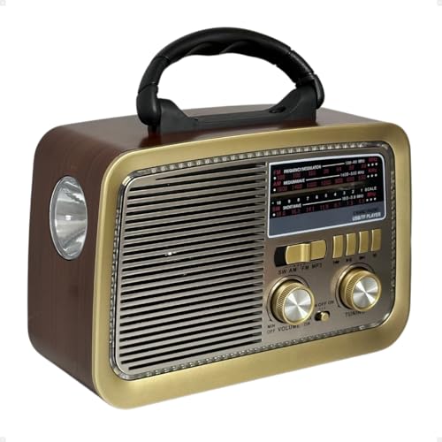 Rádio Am Fm Retro Vintage Recarregável Bivolt Pilha Tomada e Bateria Lanterna (Marrom)
