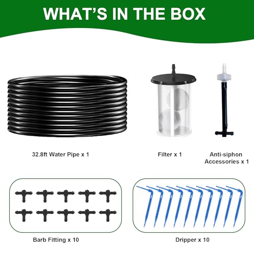 Solar Drip Irrigation Kit Accessories, 32.8FT Solar Powered Auto Easy DIY Irrigation System Expansion Kit with Anti-Siphoning Device for Balcony Patio & Garden - Thumbnail 2