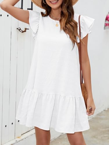 Image of SENFURE Womens Summer Dresses Ruffle Cap Sleeve Mini Dress 2025 Crewneck Tie-Back Babydoll Short Sundress