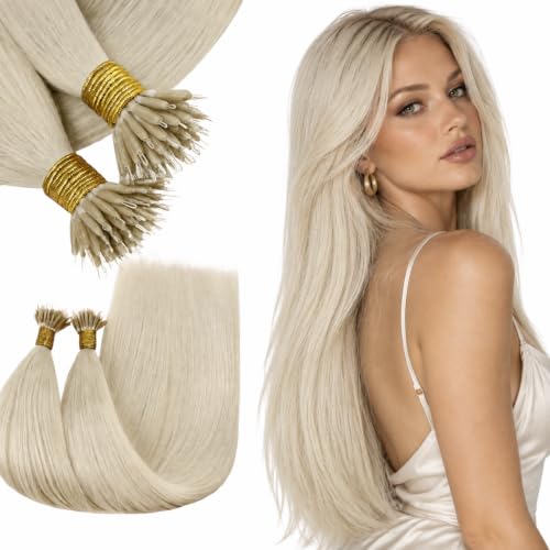 RUNATURE Blonde Nano Bead Hair Extensions Human Hair 18 Inch 50S 50S