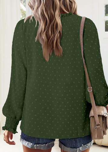 BETTE BOUTIK Women Boho Long Sleeve Shirts Dressy Casual V Neck Fall Fashion Tops Swiss Dot Flowy Blouses