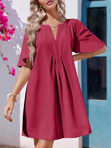 Image of Wenrine Womens Flutter Short Sleeve Mini Dress Casual V Neck Loose Flowy Summer Dresses