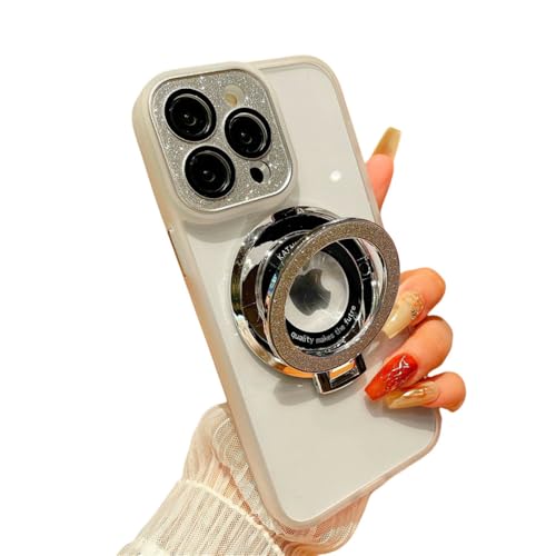 Coque iPhone 12 blanche avec support paillettes et protection caméra