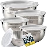 Baker's Signature Stainless Steel Mixing Bowls With Lid, Metal Mixing Bowl Set Of 5, Nesting Set For Food Prep, Baking,Storage, Cooking, Serving | Dishwasher Safe, 0.5/1.5/3/4/5 Qt