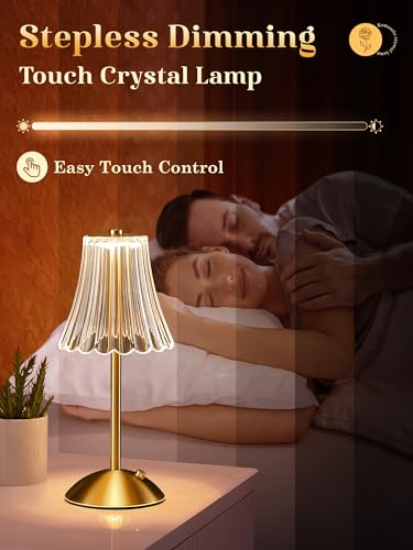 Image of One Fire Crystal Lamp Set of 2, 3 Colors Gold Lamps Mood Listing, Dimmable Bedroom Lamps Vintage Lamp,Rechargeable Nightstand Lamp, Table Lamp for Bedroom Living Room Bathroom Hotel Bar