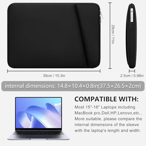 HEDUGO Funda para Portátil con Bolsillo para Accesorios con Cremallera Compatible con MacBook Air/Pro de 15 a 16 Pulgadas Funda Ordenador Portatil Acolchada para Portátil/Chromebook de 15”a 16”,Negro - imagen 5