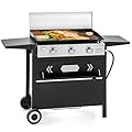 GREEN PARTY 27 inch BBQ Propane Gas Griddle, Freestanding/Tabletop Flat Top Griddle w/Ceramic Coated Cast Iron Pan, 3 Burner Lift-Off Griddle Station for Outdoor Cooking Camping Tailgating Barbecue