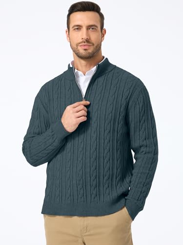 JMIERR Men's Quarter Zip Pullover Sweater Cable Knit Casual Stand Collar Texture Knitted Sweaters3