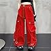 Baggy Pants for Girls Elastic High Waisted Stylish Adjustable Sweatpants Fashion Workout Running Sports Trousers Red