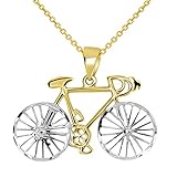 14k Yellow Gold Two-Tone Bicycle Bike with Textured Wheels Pendant Necklace, 20'