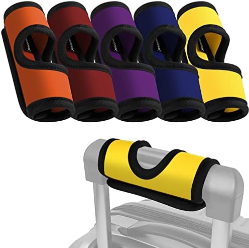 5 Pcs Neoprene Luggage Handle Wrap Handle Grip Luggage Tags Identifier Hollow Design for Push-Button, Bright Luggage Markers for Airport Travel Luggage Suitcase Trolley Case