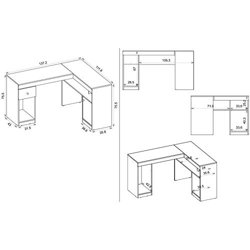 Caemmum Bureau d'angle Blanc avec Caisson et Rangements