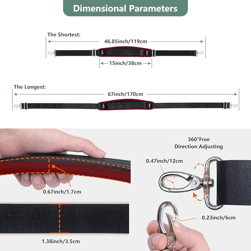 Image of 67 Inch Shoulder Straps, Soft with Ultra-Thick Fixed Shoulder Pad, Two Way Independently Adjustable Buckle Replacement Straps for Laptop Bag Messenger Bag Tool Bag Luggage,BlackRed