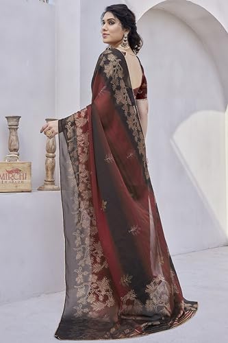 Image of MIRCHI FASHION Saree for Woman Chiffon Foil Work Floral Printed | Ethnic Sari for Function and Farewell with Unstitched Blouse Piece (Available in 15 Colors)