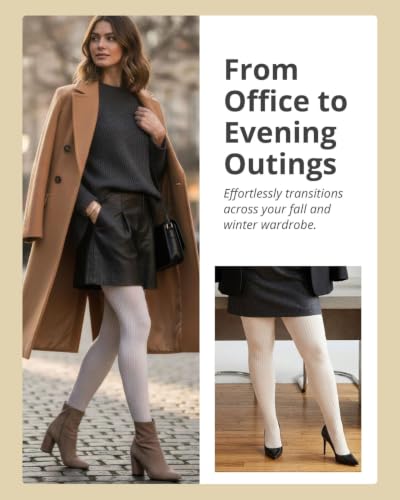 Image of MeMoi Boston Ribbed Cotton Sweater Tights, Warm Opaque Winter Tights