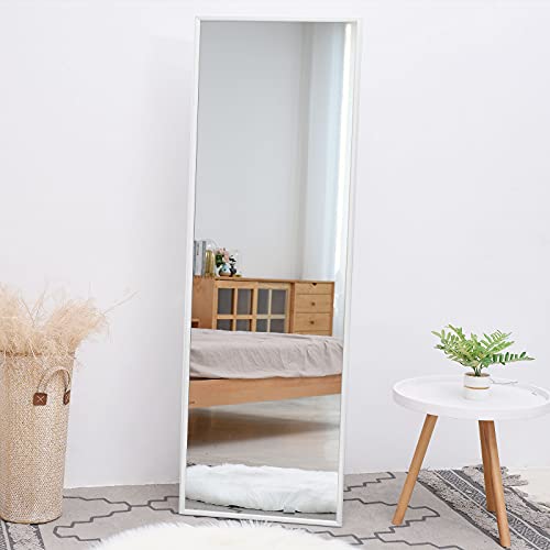 Full Length Mirror, Floor Standing Mirror, Full Body Mirror, Wall Mirror Full Length, Floor Mirror Full Length, Multi-Purpose Standing and Hanging, Broad Aluminum Frame, 65"Ã—22", White