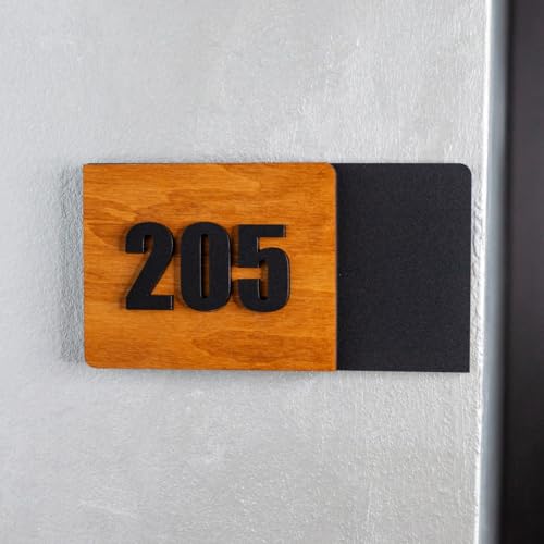 Image of HOTEL ROOM NUMBER PLATES - 201| Black acrylic board fixed mirror gold number | Easy installation type double sided tape fixed on backside
