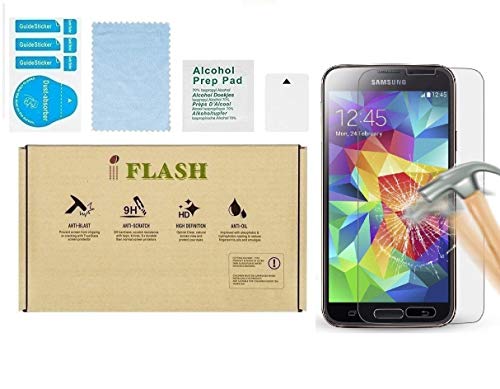 iFlash® 2 Pack of Premium Tempered Glass Screen Protector For Samsung Galaxy S5 / i9700- Protect Your Screen from Scratches and Bubble Free - Maximize Your Resale Value - 99.99% Clarity and