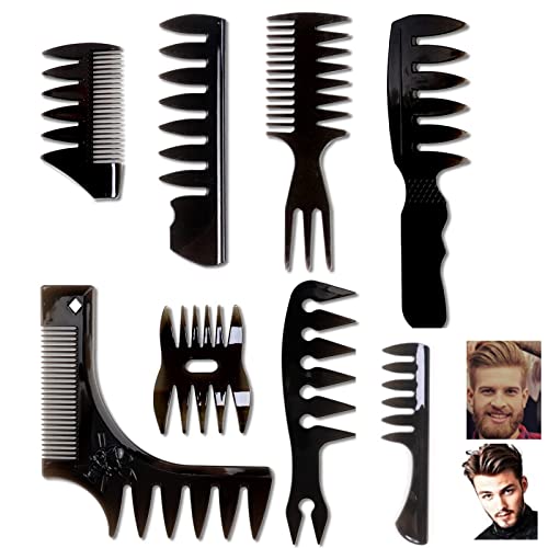 Lot de 8 Peigne Cheveux Homme,Professionnel Dents Larges Kit Hommes Peigne Grosse Dent Large Antistatique Peigne, Multifonctionnels Forme Huile Style Rétro Peigne Forme Huile Outil De Peigne Coiffure Cover
