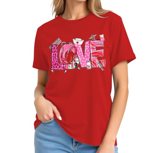 Image of 4th of July Nurse Bow Shirts Women-Cute Patriotic Nurse Bow Short Sleeve American Flag Bowknot Tee Tops