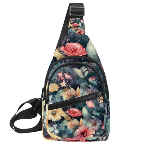 Bolsa de hombro unisex tipo bandolera deportiva con colorido estampado de flores naturales