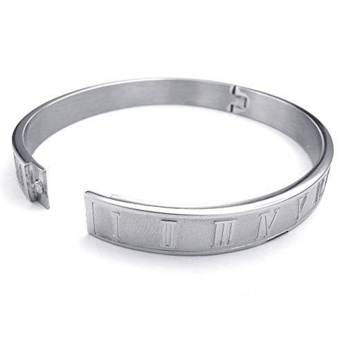 Jonline24h Mens Womens Stainless Steel Bracelet Classic Roman Numeral Cuff Bangle Silver3