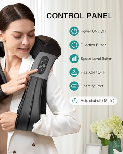 Image of Nekteck Shiatsu Neck Massager with Heat for Pain Relief Deep Tissue, 2026 Upgraded 3D Back Shoulder Kneading Massage Pillow, Body Muscle Relaxation Tools Gifts for Him Her, Black (Cordless)