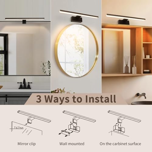Aigostar LED Spiegelbeleuchtung 40cm – 8W 560LM Warmweiß 4000K, IP44 Badezimmer-Wandleuchte Schwarz, 230V (Licht für Spiegel/Make-up-Bereich) – Bild 5