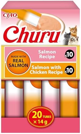INABA Churu Salmon Cremige Katzenleckerlis, Ohne Getreide & Zucker, zum Füttern aus der Hand, Rezepte mit Lachs und Huhn, Hochwertige Zutaten, Hoher Feuchtigkeitsgehalt, Variety Pa