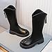 White Chunky Riding Boots for Girls:Fashion Wide Calf Slip on Round Toe Soft Combat Booties 2025 Fall Cowgirl Shoes Footwear（Size13.5,Black