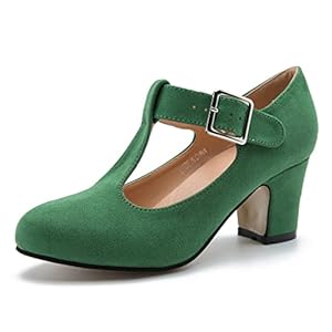 Women’s T-Strap Mary Jane Pumps Low Block Chunky Heels Closed Round Toe Dress Wedding Office Work Shoes