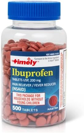 TIME-CAP LABS, INC. Timely Ibuprofeno 200mg 500 comprimidos Comparado con Advil Tablets Reductor de fiebre para alivio del dolor de cabeza, dolor