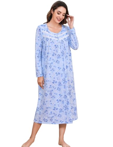 Image of IZZY + TOBY Nightgowns for Women Long Sleeve Soft Cotton Long Warm Nightdress Kintted Night Gown