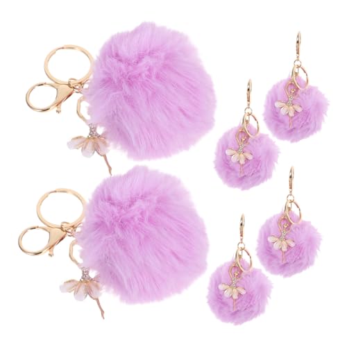 TOYANDONA 6piezas Llaveros Decorativos Kawaii de Bailarina de Ballet para Niñas con Pompón de Gemas de Imitación Llavero de Pelo Sintético para Bolso y Mochila