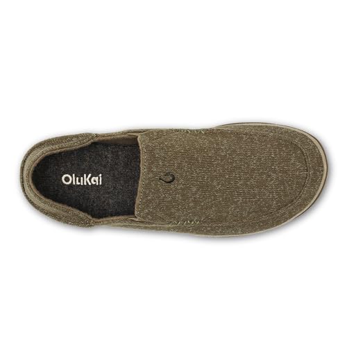 Image of OluKai Moloa Hulu Men's Wool-Blend Slippers, Soft & Heathered Knit Slip On Shoes, Suede Leather Foxing, Drop-In Heel Design