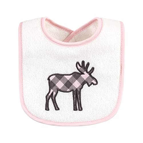 Image of Hudson Baby Unisex Baby Cotton Terry Drooler Bibs with Fiber Filling, Girl Moose Bear, One Size