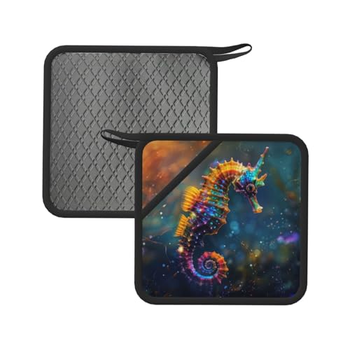 Soportes para ollas para cocina, caballito de mar de neón, reino submarino, soportes de silicona resistentes al calor, almohadillas calientes para horno, agarraderas para decoración de cocina, hornear
