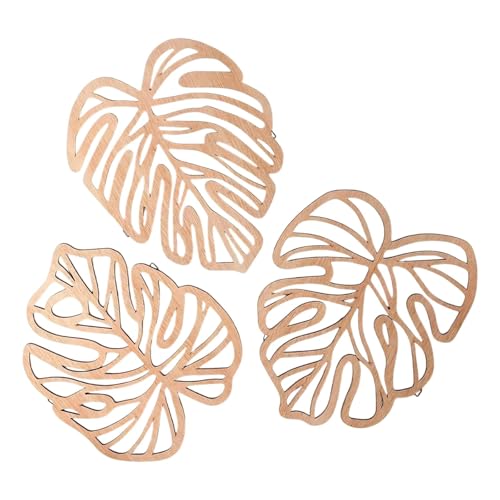perfk 3 Pièces Palm Feuilles En Bois Décor Mural Ornement En Bois, pour La Décoration Salon, de La Maison, de La Chambre à Coucher, 30 X 25 X 0.5cm, Jaune