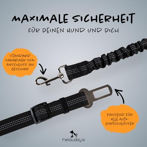 Fellbuddy's Auto Sicherheitsgurt für Hunde und Katzen – Verstellbare Gurtverlängerung Auto, Kompatibel mit Hundegeschirr & Hundeleine – Sicheres Hundezubehör für Hundebox im Auto