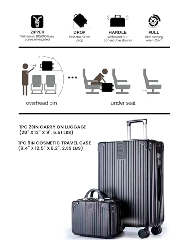 Generic 2 Piece luggage sets - Travel suitcase - 20"" Carry On Luggage and 9"" Mini Cosmetic Travel Set Lightweight Polypropylene Suitcase with Lock Zipper Hardside with spinner wheel (black)4