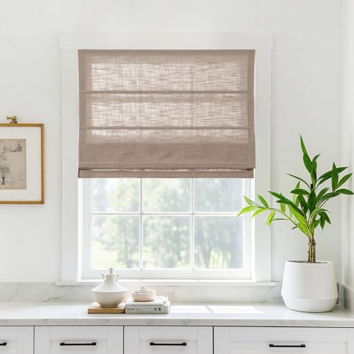 TWOPAGES Linen Roman Shades for Windows Custom Cordless Blinds for Indoor Windows,French Doors,Bedroom, Living Room, Bathroom(Tapioca, Custom Made)