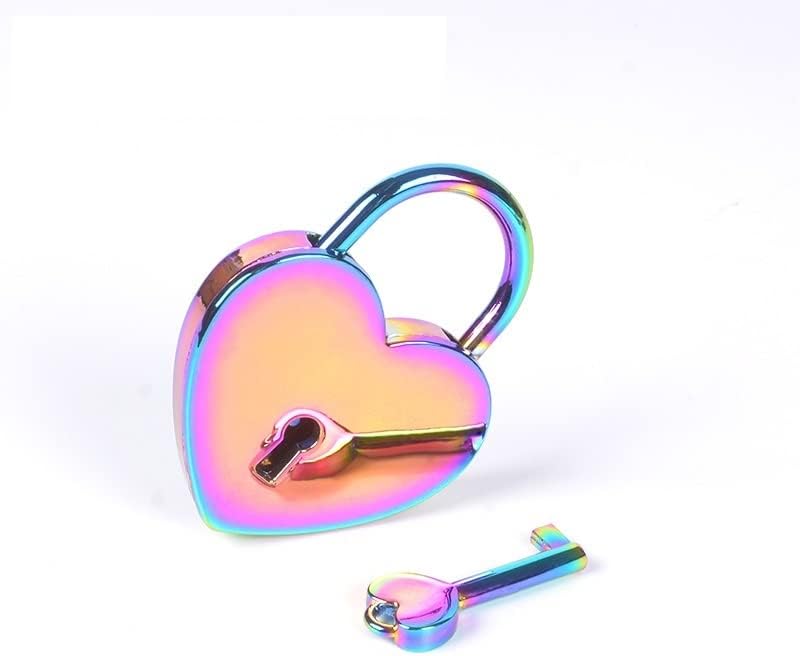 Padlock,Lock with Key,Padlock Heart Lock with Key Metal Padlock Heart Shape
