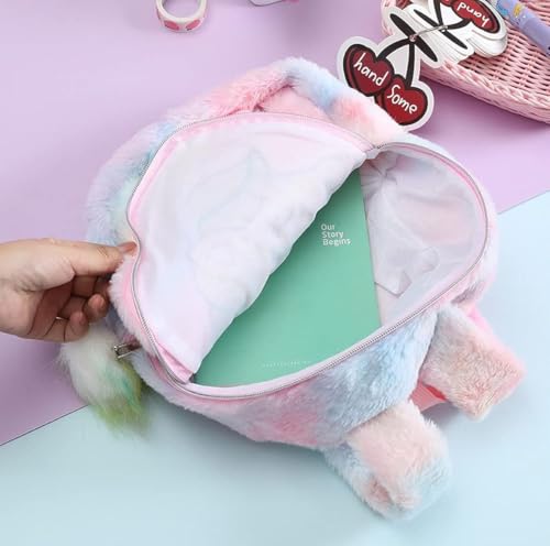 Image of Backpack- Cute Plush Unicorn Furry Furr Toddler Small Backpack /Princess Cute Small Bags for Nursery, Soft Lightweight Travel Bags for Girls | Little Plush Unicorn Theme Bag ||