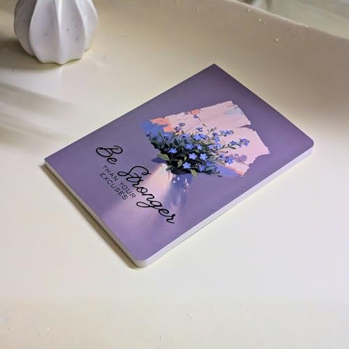 Image of Motivational Floral A5 Notebook Diary for Women & Students | Softbound Laminated Cover | Monthly Planner + Daily Planner | 21 x 15 cm Ruled Journal | Inspirational Quote Cover (Grey Be Stronger Than Your Excuses)