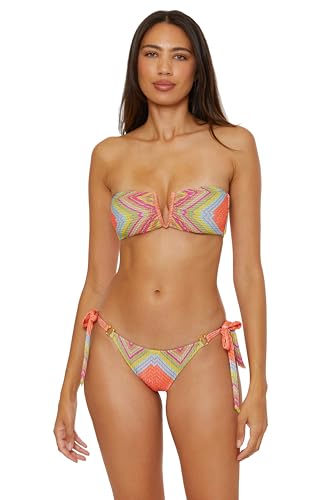 BECCA Women's Summer Sunrise V-Wire Bandeau Bikini Top, Adjustable, Tie Back, Swimwear Separates4
