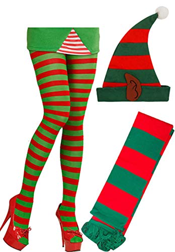 Medias de Navidad con diseño de rayas color rojo y verde para colgar