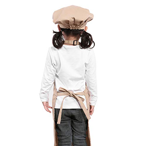 Kids Apron and Chef Hat Set-Adjustable Child Apron for Boys and Girls for Cooking Baking Khaki - Image 6